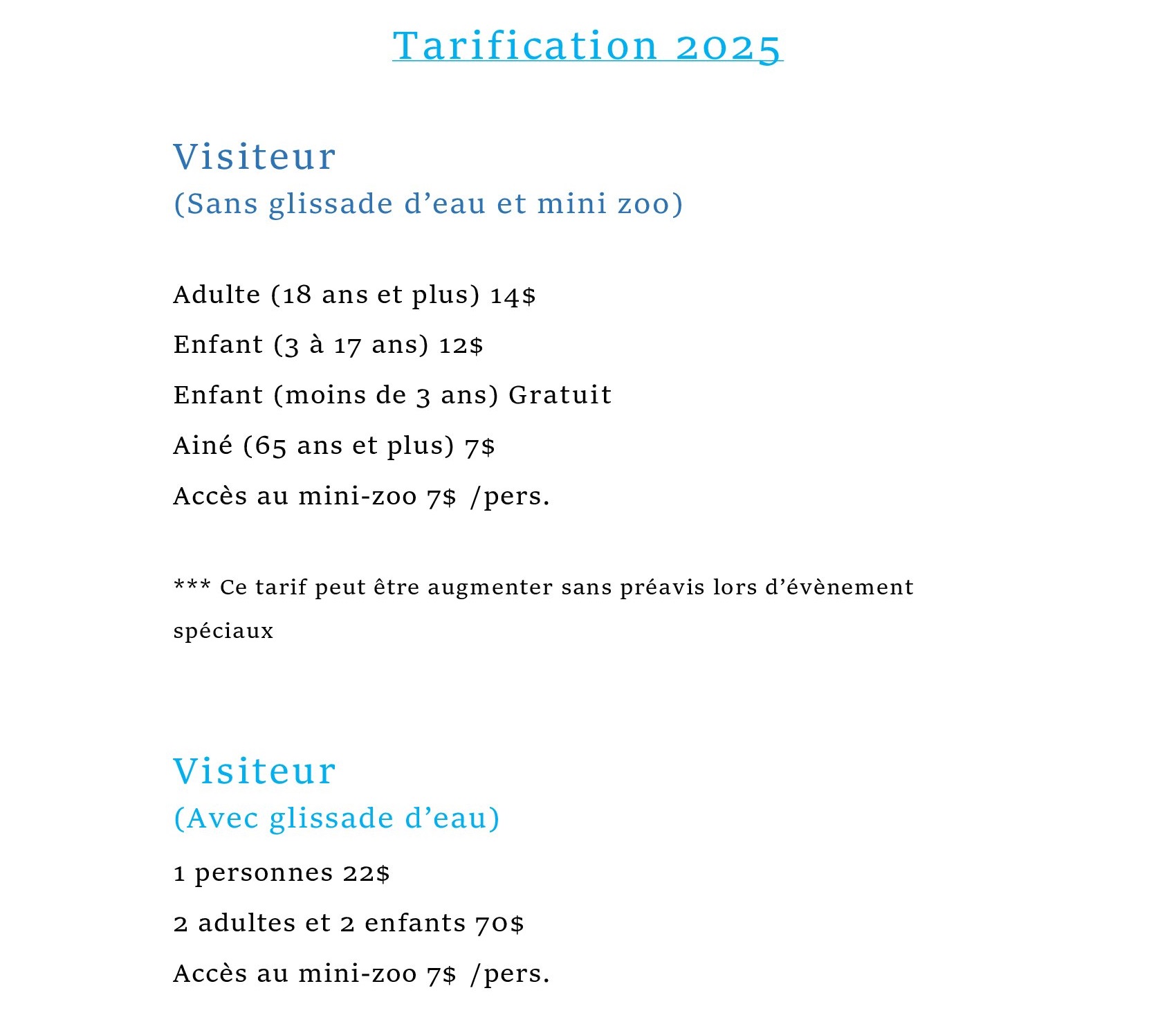Tarification 2025 00001