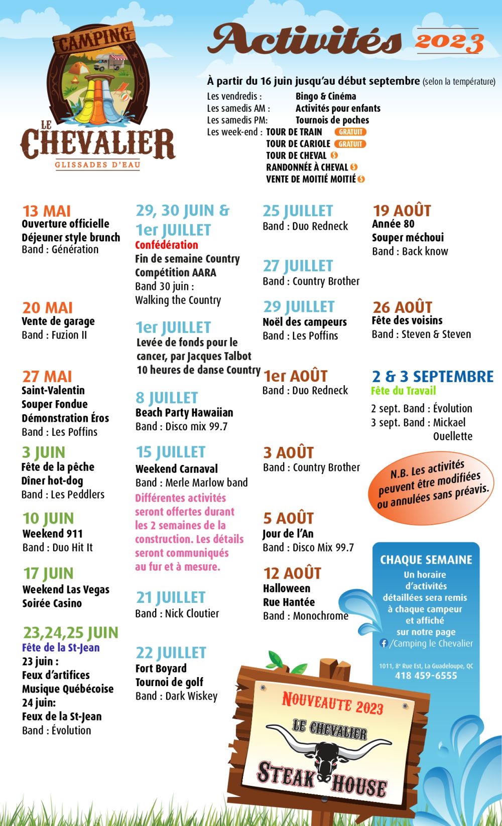 camping Le Chevalier activités été 2023